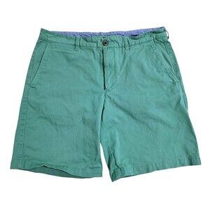 LL Bean Chino Shorts Mens Size 35 Green Standard Fit Stretch Vintage Flat Front